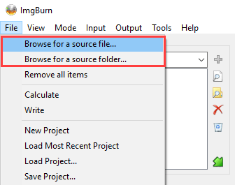 Imgburn browse for a source file or folder