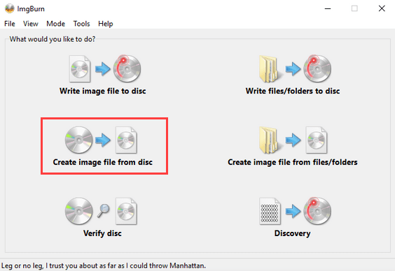 ImgBurn Créer un fichier image à partir de l'option de disque