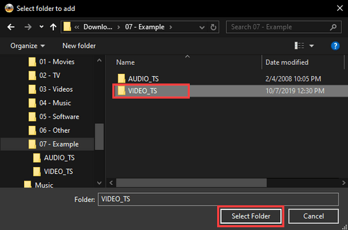 ImgBurn select folder to add window