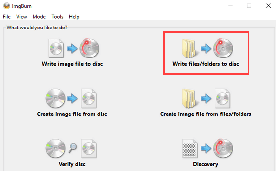 ImgBurn Write files/folders to disc