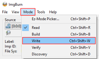 ImgBurn Write mode