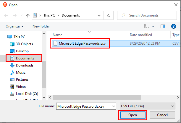 Import passwords into Brave browser from a CSV file