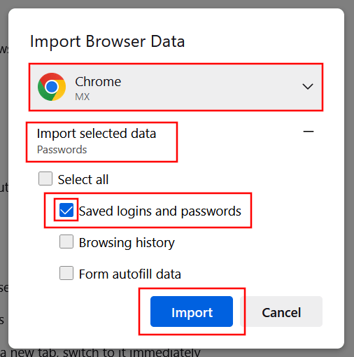 Import passwords into Firefox