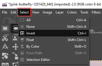 Invert selection in GIMP