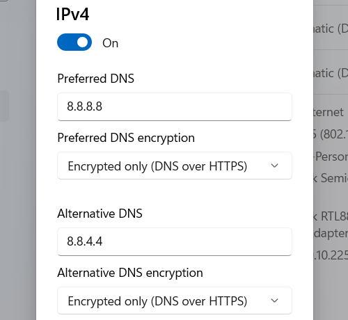 IPv4 DNS settings