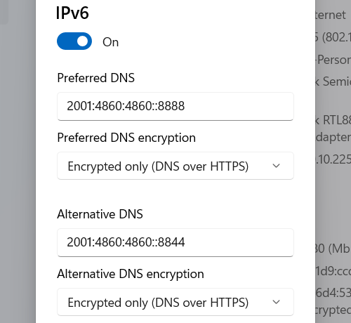 IPv6 DNS settings