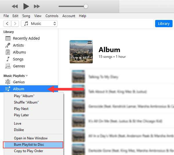 iTunes burn playlist to disc