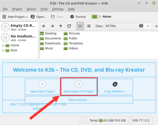 k3b New Audio CD Project