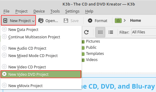 K3b New Video DVD Project