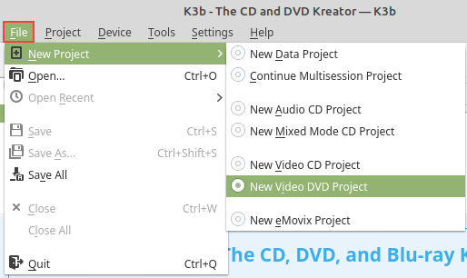 K3b New Video DVD Project