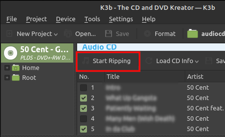 K3b Start Ripping button