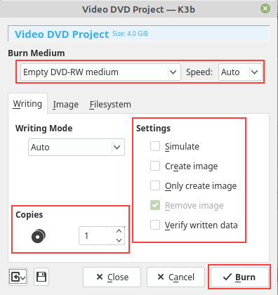 K3b Video DVD Project window