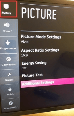 LG Smart TV additional picture settings