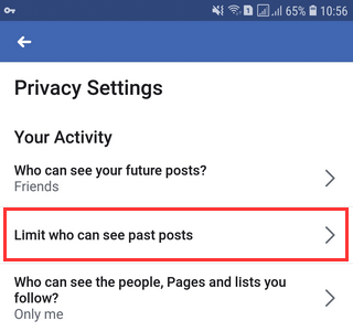 Limit who can see past posts setting on Facebook Android app