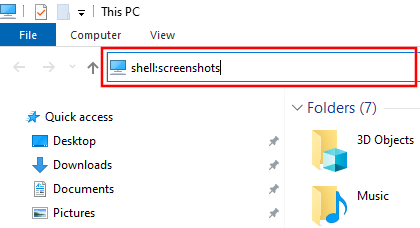 Locate the screenshots folder in Windows 10