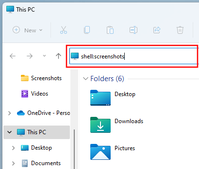 Locate the screenshots folder in Windows 11
