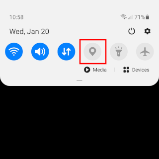 Location button in notifications menu on Android