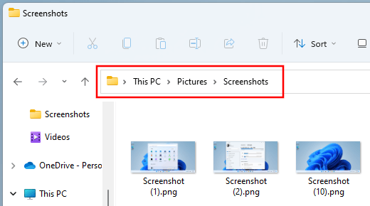 Location of the screenshots folder in Windows 11