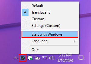 Make Ashampoo Taskbar Customizer start with Windows 10