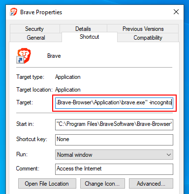 Make Brave always open in private browsing mode