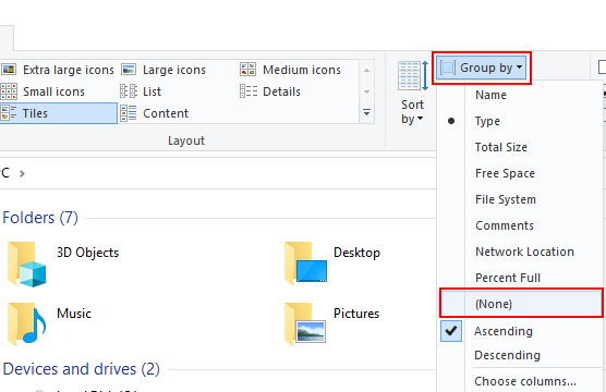 Make File Explorer stop grouping files by date in Windows 10