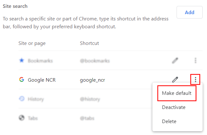 Make new search engine the default search engine in Google Chrome