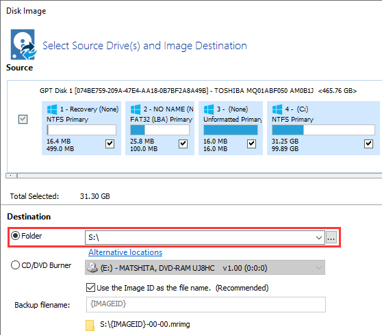 Make sure that your external hard drive is selected in Macrium Reflect