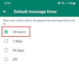 How to make WhatsApp messages disappear after 24 hours for all chats