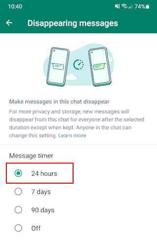 How to make WhatsApp messages disappear after 24 hours for one chat