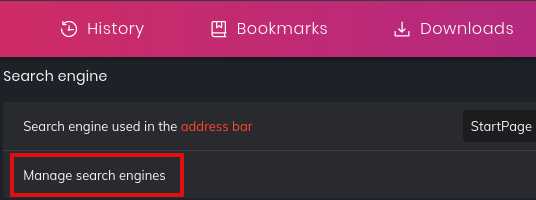 Manage search engines in Brave