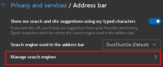 Manage search engines in Edge
