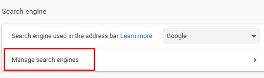 Manage search engines in Google Chrome