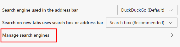 Manage search engines in Microsoft Edge