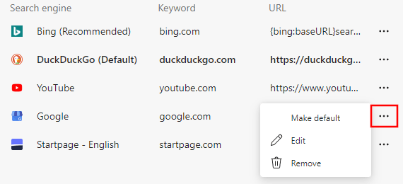 Manage search engines in Microsoft Edge