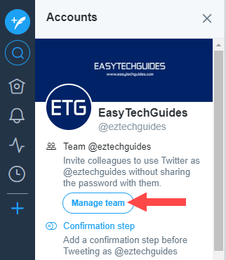 Manage team button in TweetDeck