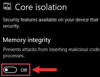 Memory integrity in Windows 10