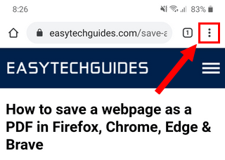 Menu button in Google Chrome on Android