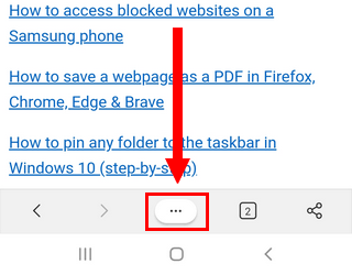 Menu button in Microsoft Edge on Android
