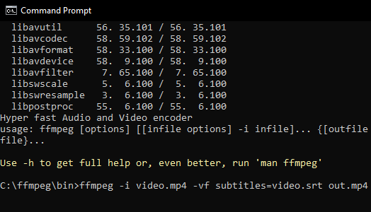 Merge SRT subtitle file with MP4 video file using FFmpeg