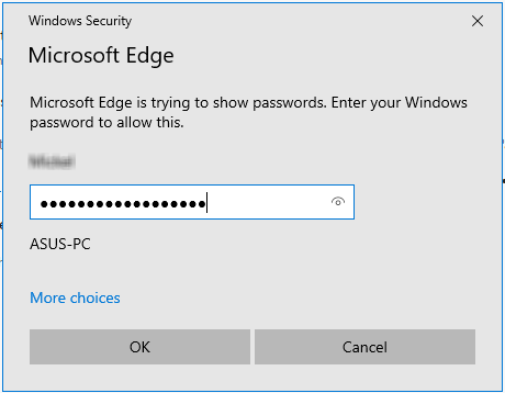 Microsoft Edge authentication window