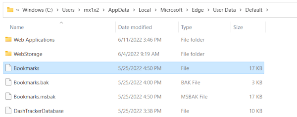 Microsoft Edge Bookmarks file