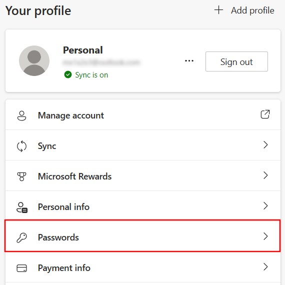 Microsoft Edge passwords