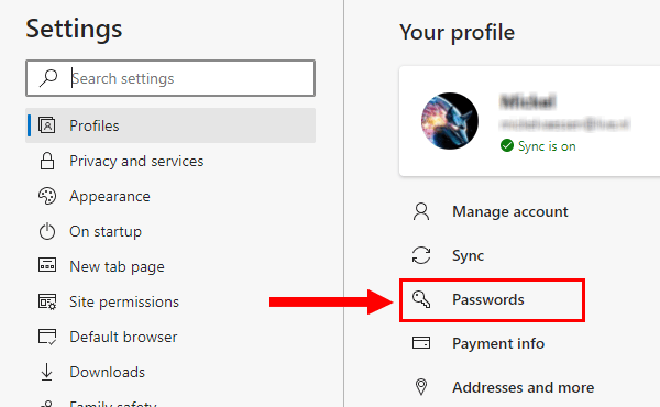 Microsoft Edge passwords