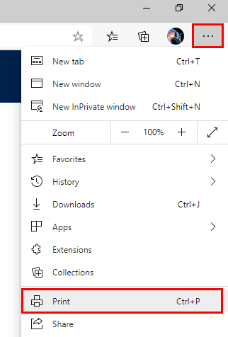 Microsoft Edge print feature