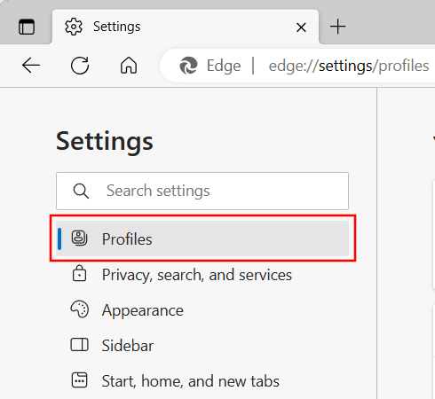 Microsoft Edge Profile section