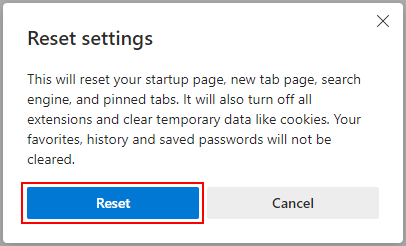 Microsoft Edge reset settings