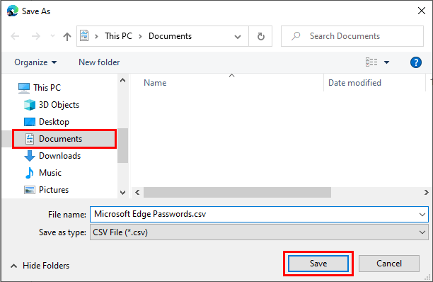 Microsoft Edge Save as window
