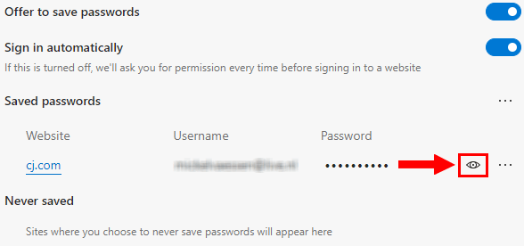 Microsoft Edge show password button