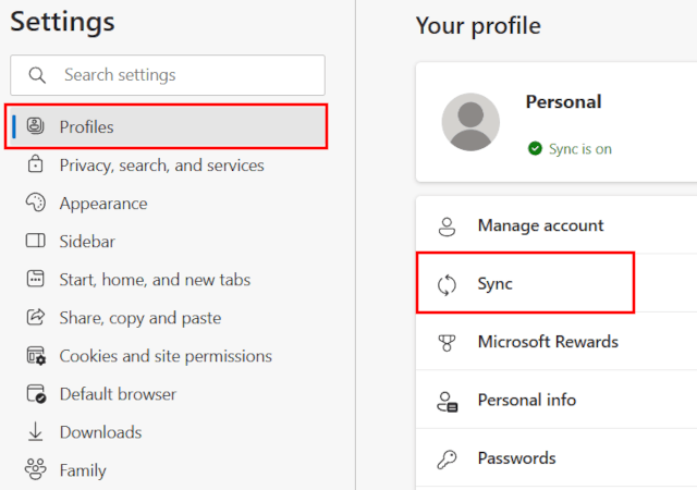 Microsoft Edge sync