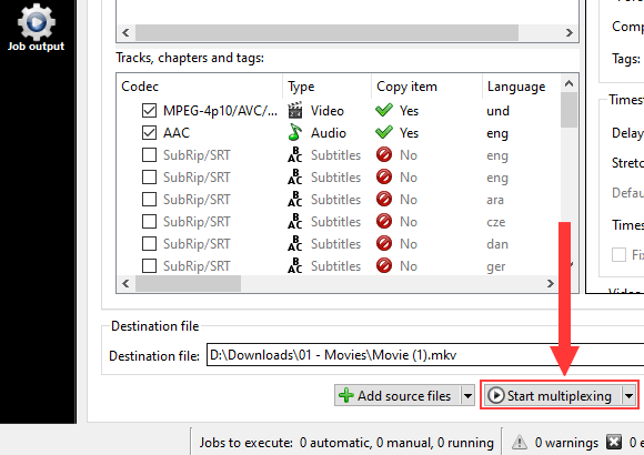 MKVToolNix Start multiplexing button